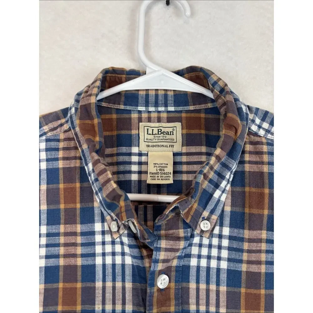 L.L.Bean Traditional Fit Plaid Button Front Shirt Men’s Large Regular Preppy